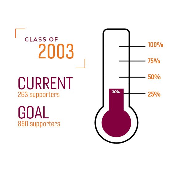 Class of 2003 giving thermometer showing a 30 percent giving participation rate