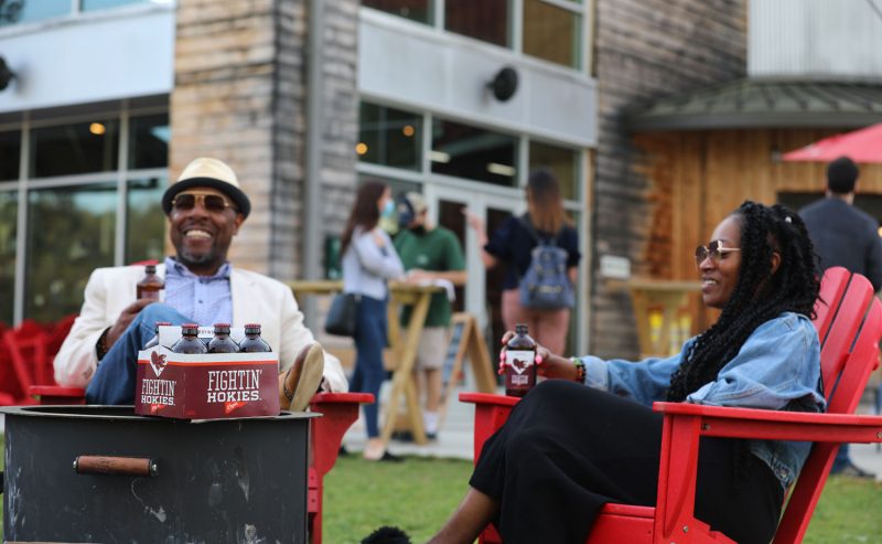 Customers enjoy Fightin’ Hokies Lager while visiting Hardywood’s West Creek location in Richmond, Virginia.