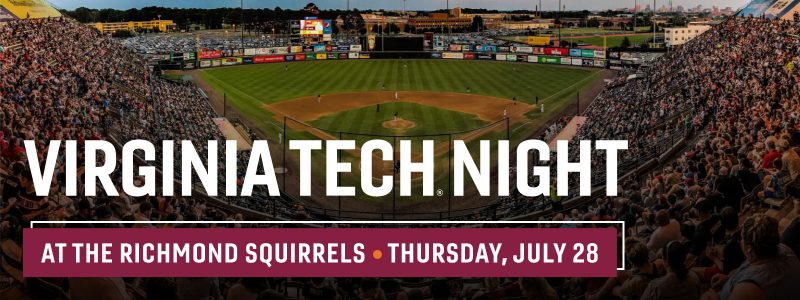 ballpark in Richmond with Virginia Tech Night text overlaid