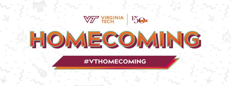 Homecoming logo on gray and white background. 