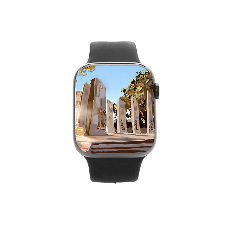 An Apple watch face with a Pylons Doodle sketch