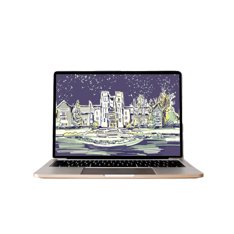 A laptop with a Doodle of Burruss