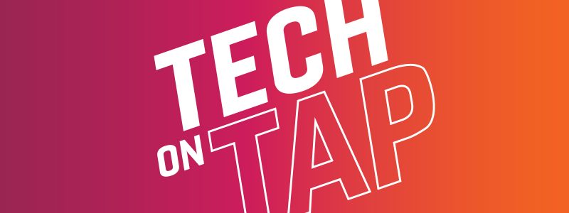 Tech on Tap logo on gradient background