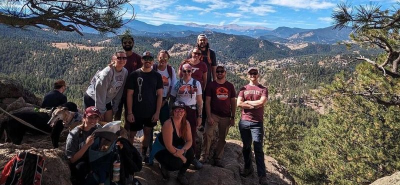 Hokies hiking and smiling