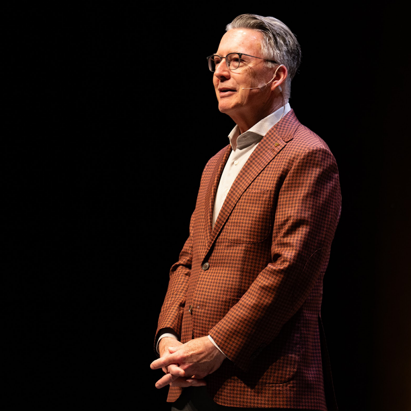 President Sands at the Alumni Weekend town hall