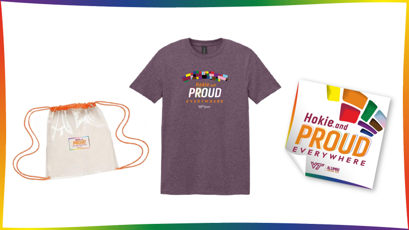 Hokie and Proud bag, t-shirt and sticker