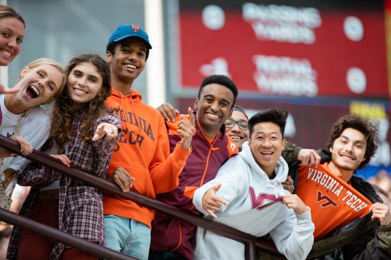 Hokie fans cheer on their team at Lane Stadium