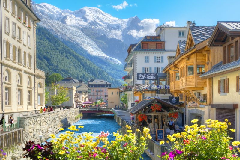 town with mountains in the background