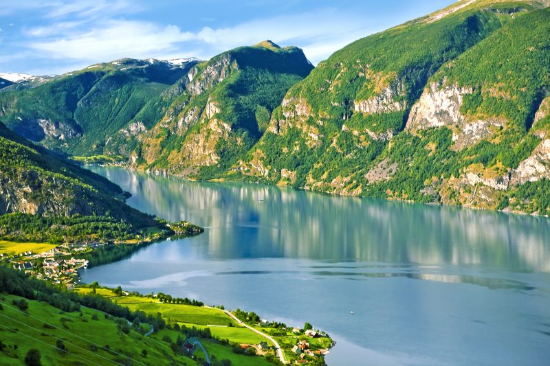 river running between two mountains 