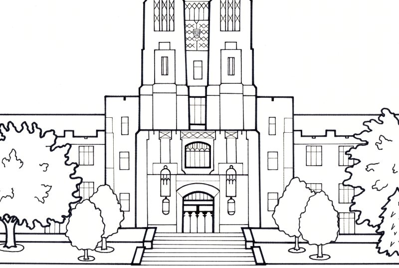 An outline of Burruss Hall