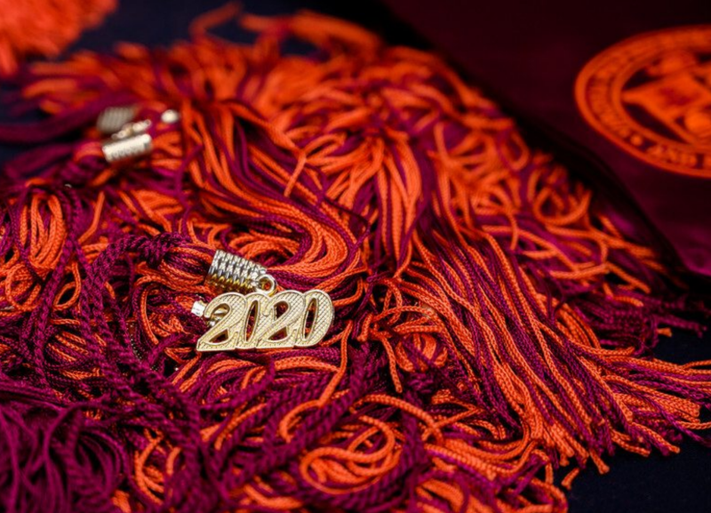 Orange and maroon 2020 tassels