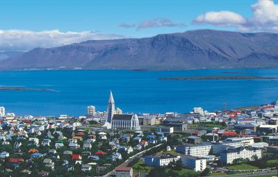 A town along water in Iceland